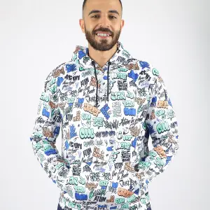 Allover Printed White Hoodie