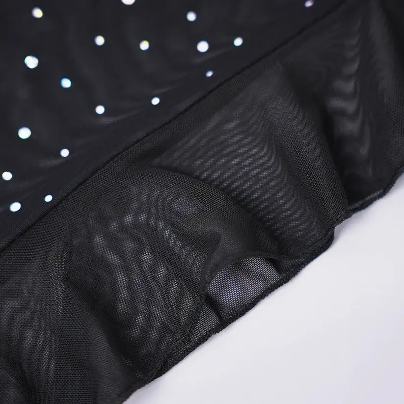 Sparkly Spaghetti Strap Mesh Ruffled Sheer Nightwear Dress Lingerie