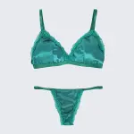 Green Lace Trim Push Up Bra Panty Set