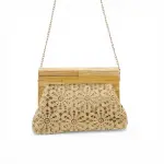 Floral Embroidered Clutch with Natural Wooden Frame VS-54