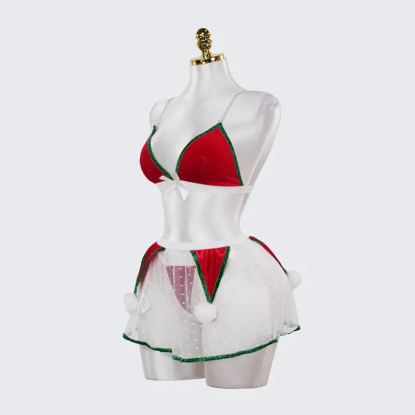 Christmas Velvet See-Through Seduction Bra Panties Miniskirt Set