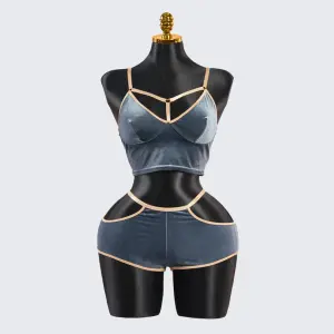 Velvet Grayish Blue Luxury Bra & Panty Sets