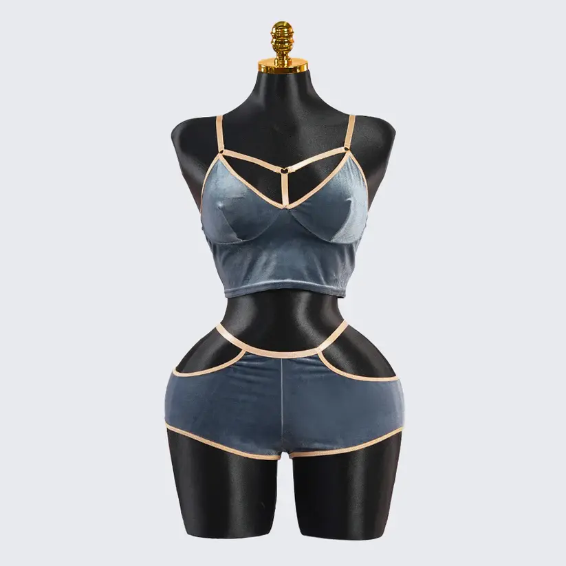 Velvet Grayish Blue Luxury Bra & Panty Sets
