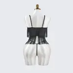 Black Sheer Fringe Corset Panty Set