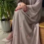 Classic Beige Abaya with Simple Floral Embroidery