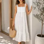 White Daisy Embroidered Cotton Dress