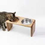 Ergonomic Wooden Cat Food and Water Bowl Stand – Premium Handmade Pet Feeder
