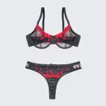 Sexy Heart Print Lace Cutout Three-Piece Lingerie Set