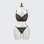 Leopard Lace Embroidered Panty Bra Set