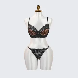 Leopard Lace Embroidered Panty Bra Set
