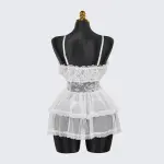 Lace Embroidery Deep V See-Through Babydoll Skirt