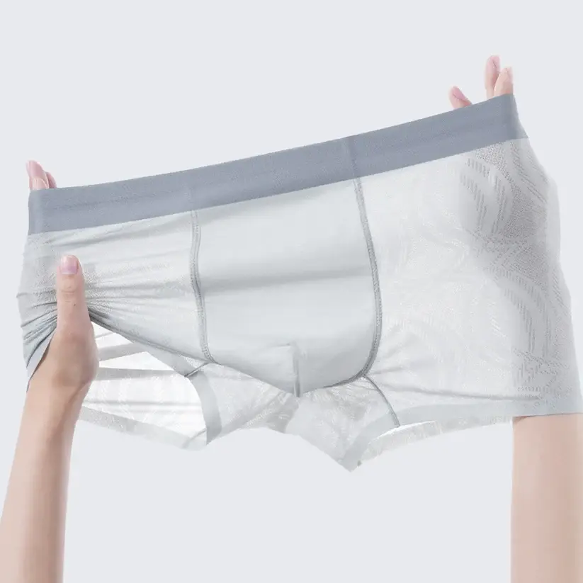 Men's Ice Silk Antibacterial Jacquard Breathable Quick-Dry Boxer Briefs Pack of 3