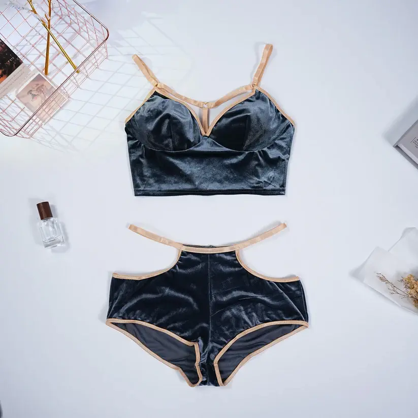 Velvet Grayish Blue Luxury Bra & Panty Sets