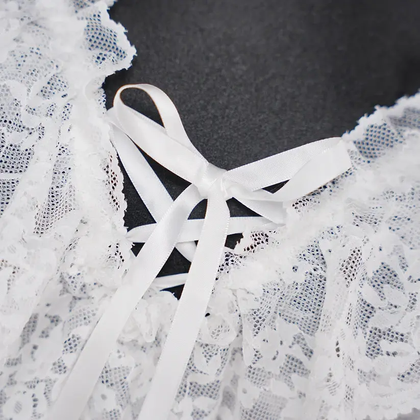 Lace Embroidery Deep V See-Through Babydoll Skirt