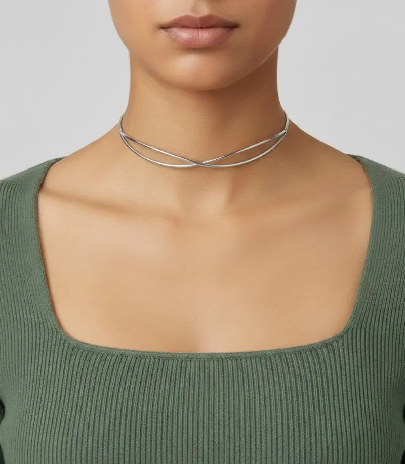 Intertwined Metal Collar Necklace N-70