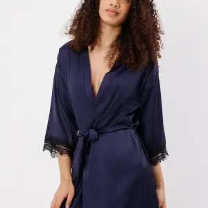 Lace Trim Satin Robe