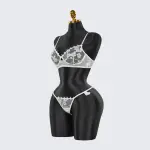 Sexy White Lace Embroidered Lingerie Sheer Bra Panties Set
