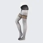 Leopard Print Thigh High Pantyhose Over Knee Glossy Sheer