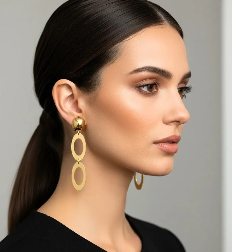 ouble Oval Stainless Steel Drop Earrings EA-200