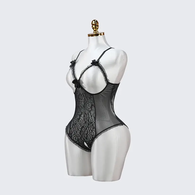 Floral Lace Embroidered Open Crotch Bodysuit