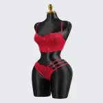 Red Lace Embroidery See-Through Sexy Bra Thong Set