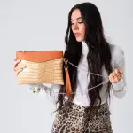 Croc Contrast Clutch-beige