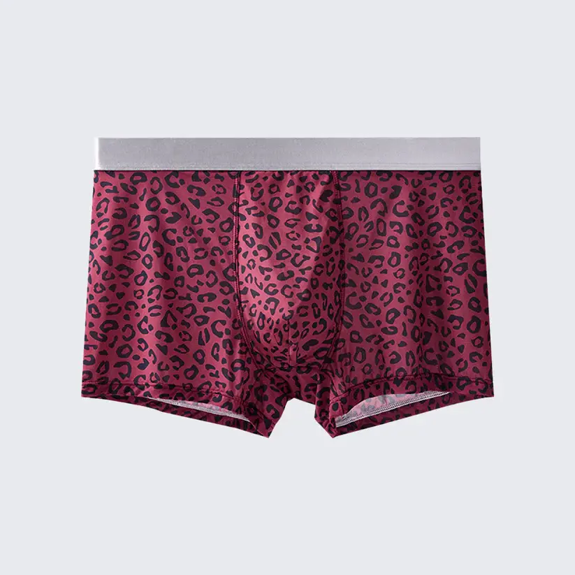 Men's Leopard Print Boxer Briefs Low Rise Mulberry Silk Crotch Pack of 4