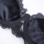 Velvet Lace Trim Sexy Plush See Through Push Up Bra Panty Set