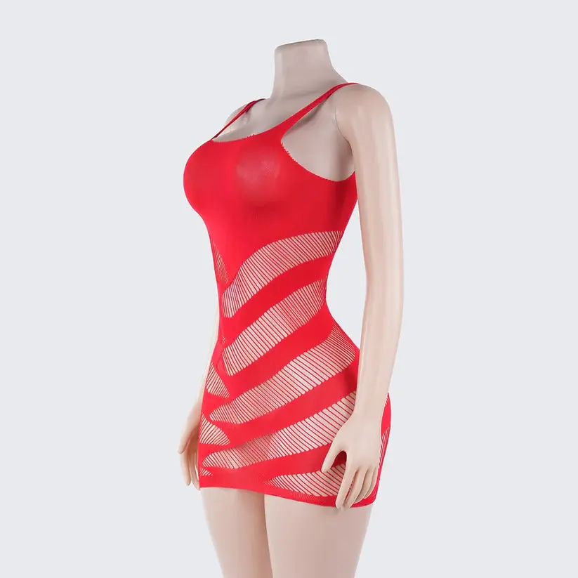 Fishnet Stripe Sexy Lingerie Chemise Mini Dress