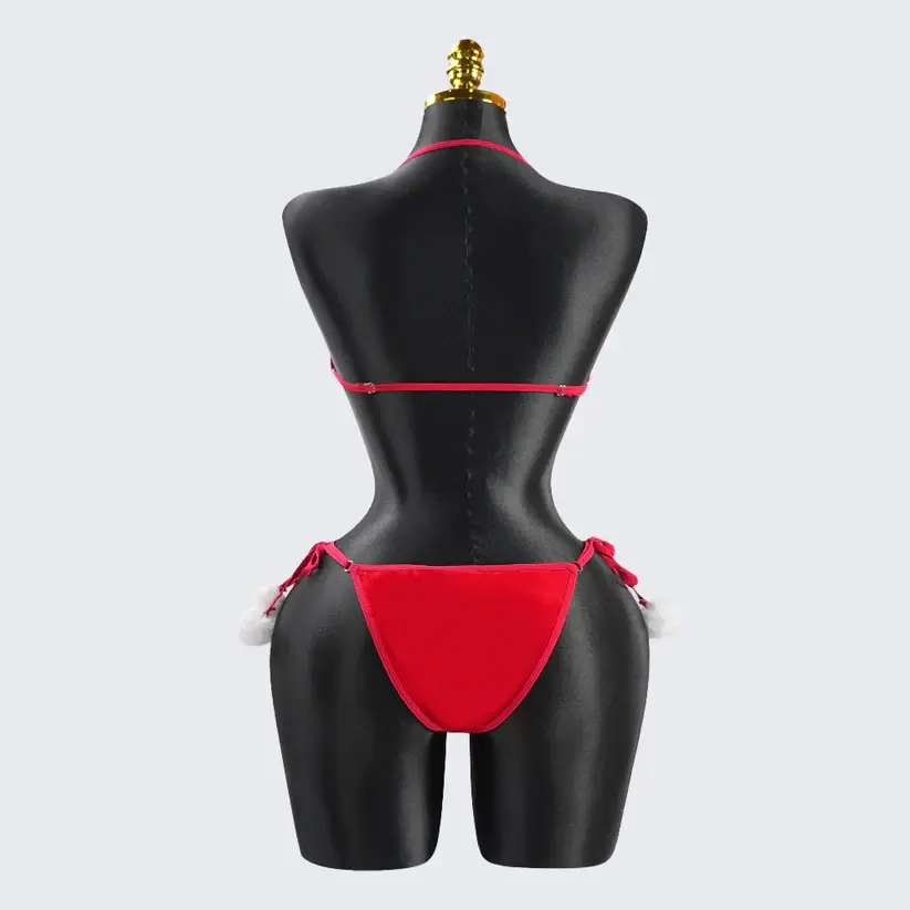 Red Velvet Pom-Pom Embellishment Bra & Panty Set