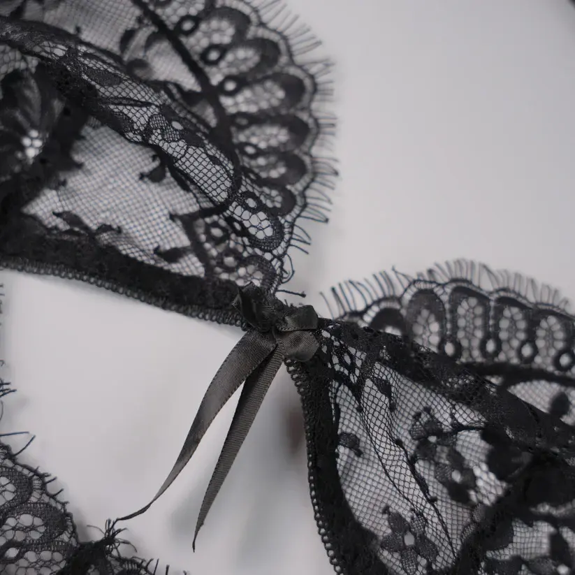 Black Floral Lace Embroidery See-through Bodysuit