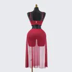 Red Sheer Mesh Lingerie Bra Panty Dress Set