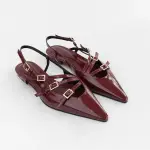 Multi TOE THREE STRAPS CLARET PATENT Flat BALLERINAS