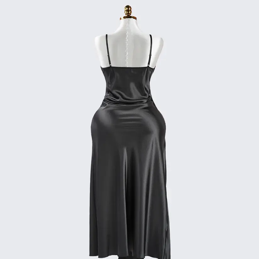 Black Lace Paneled Spaghetti Strap Nightgown