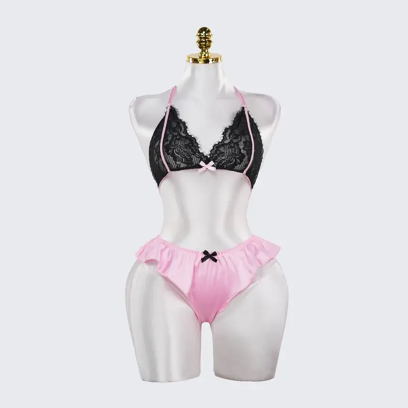 Contrasting Colors Lace Embroidery See-Through Sexy Bra Panties Set