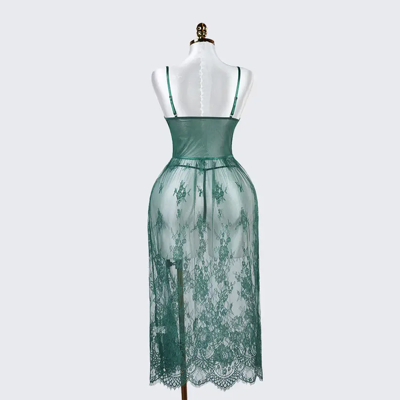 Green Lace Embroidery Negligee Dress