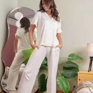 Off-White Ruffled Cotton Pajamas