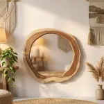Handmade Organic Natural Wood Live Edge Round Wall Mirror