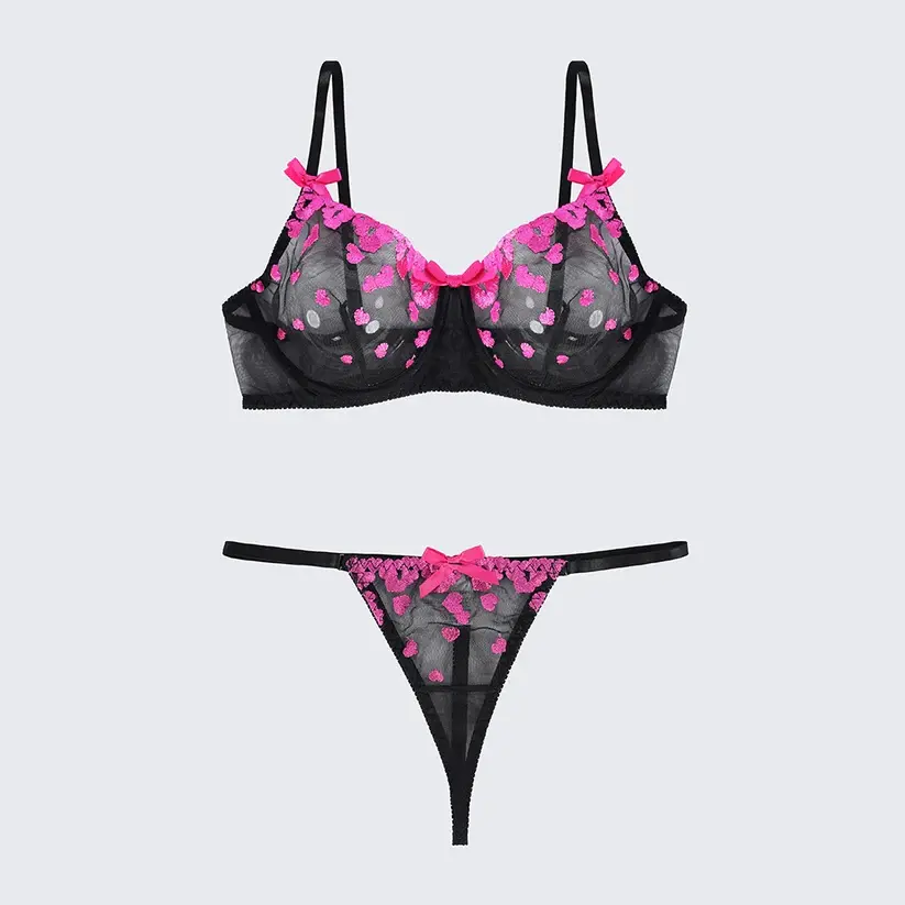 Plus Size Backless Sheer Lace Sexy Bra Panty Set