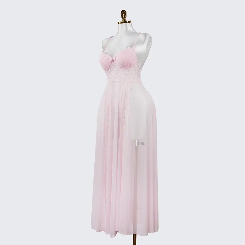 Elegant Seductive Mesh Embroidered Spaghetti Strap Long Dress