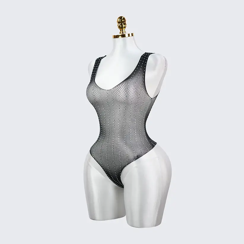 Sexy Seductive Rhinestone Crystal Lingerie Mesh Bodysuit