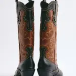 EMBROIDERED COWBOY HEEL BLACK-TAN WOMEN'S BOOTS