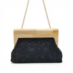 Floral Embroidered Clutch with Natural Wooden Frame VS-54