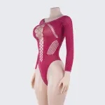 Rhinestone Long Sleeve Bodysuit Cutout See-Through Lingerie
