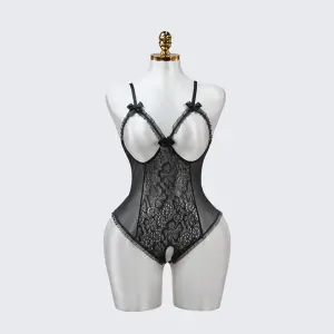 Floral Lace Embroidered Open Crotch Bodysuit