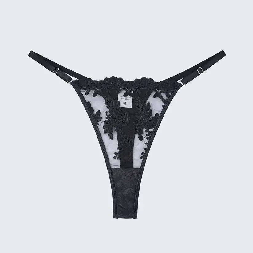 Sexy Mesh Embroidered See-Through Bra Thong Lingerie Set