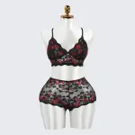 Black Lace Embroidery Sexy Bra Panty Set