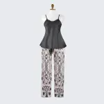 Silk Spaghetti Strap Lace Trim Camisole Pants Sleepwear Set