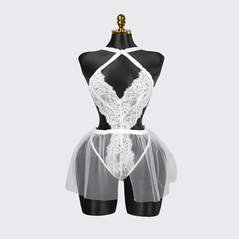 Plus Size White Sheer Mesh Bodysuit