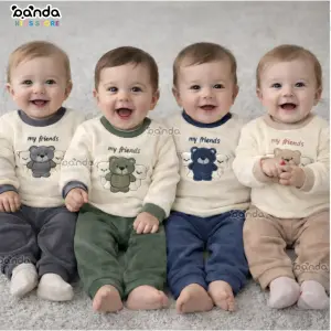 بيجامة قطيفة مبطنة بيتي ، دبدوب ملون دبدوبين ابيض sh